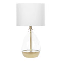 **Lampe de table en verre transparent avec abat-jour blanc et base dorée**