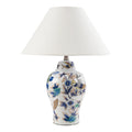 **Lampe de table en céramique ornée de motifs floraux avec abat-jour en tissu**